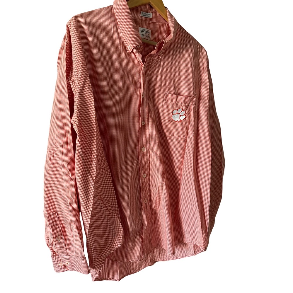 Campus Specialties Mens XX Large‎ Orange Gingham Button Down Shirt Paw Logo